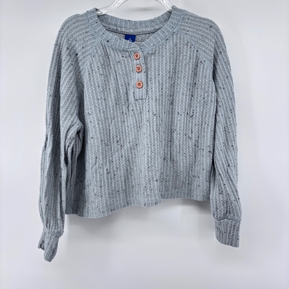 Old Navy Girls Waffle Knit Henley Top Heather Blue Long Sleeve‎ Size S